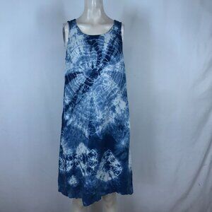 UNION - WOMEN'S SMALL - BLUE TYE DYE SLEEVELESS ROUND NECK SUMMER DRESS